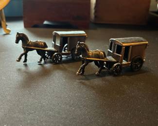 Vintage Die-Cast Metal Horse-Drawn Carriage Pencil Sharpeners - Set of 2