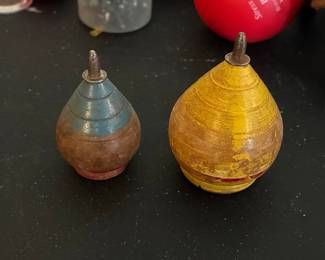 Vintage Wooden Spinning Tops - Pair