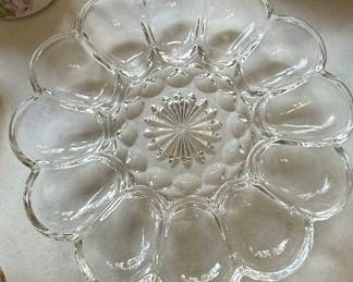 Vintage Anchor Hocking Fairfield Clear Glass Deviled Egg Plate