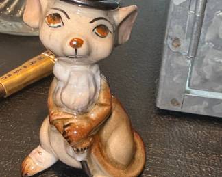 Vintage Anthropomorphic Mouse Figurine with Top Hat and Cane