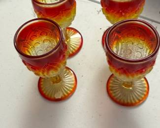 L.E. Smith Moon and Stars Amberina Cordial Glasses