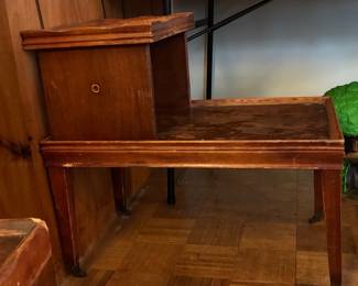 Mid-Century Modern Two-Tier Step End Table with Gold-Tooled Leather Insert
