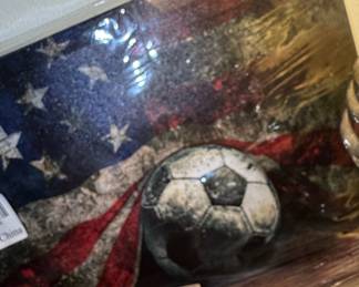 Distressed American Flag and Soccer Ball Wall Art