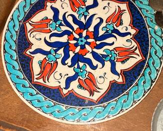 Handmade Turkish Ceramic Trivet with Tulip and Floral Motifs