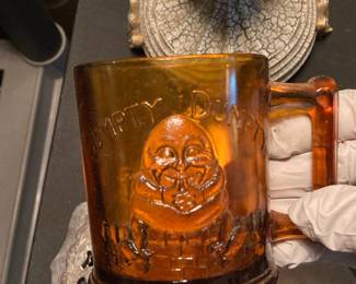 Tiara Glass "See-Saw Margery Daw" & "Humpty Dumpty" Amber Glassware Set