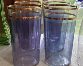 Mid-Century Modern Purple Glass Tumblers with Gold Rim by Culver