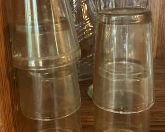 Vintage Stackable Clear Glass Tumblers with Carafe
