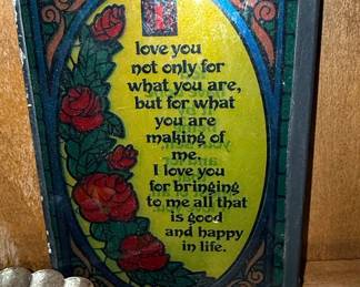 Vintage Stained Glass Style Poem Plaque - 'Love You'