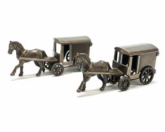 Vintage Die-Cast Metal Horse-Drawn Carriage Pencil Sharpeners - Set of 2