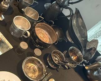 Assorted Silver-Plated Coffee/Tea Set, Gravy Boat, and Flatware Collection