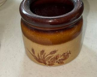 Vintage Stoneware Wheat Pattern Condiment Jar