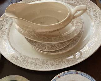Royal China Old Colonial Gold 22k Platter and Gravy Boat Set
