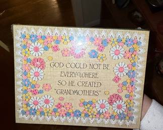 Vintage 1970s "God Could Not Be Everywhere, So He Created Grandmothers" Floral Wall Plaque