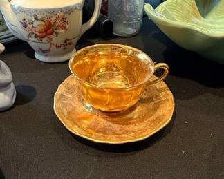 Federal Glass Madrid Amber Cup and Saucer Set