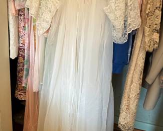 Vintage Shadowline White Chiffon and Lace Peignoir Nightgown