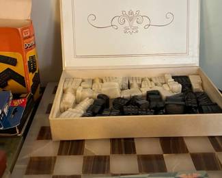 Vintage Hand Carved Onyx Aztec Chess Set