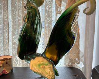 Murano Style Art Glass Rooster Sculpture with Sommerso Technique