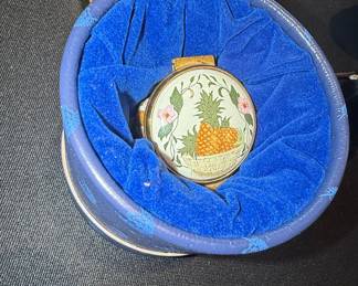 Halcyon Days Enamel Pill Box with Pineapple Motif