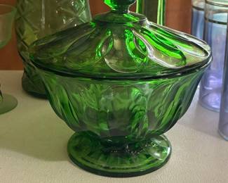 Anchor Hocking Fairfield Emerald Green Footed Candy Dish with Lid