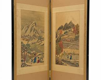 Korean Embroidered Two-Panel Table Screen