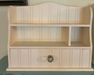 White Beadboard Countertop Hutch with Drawer