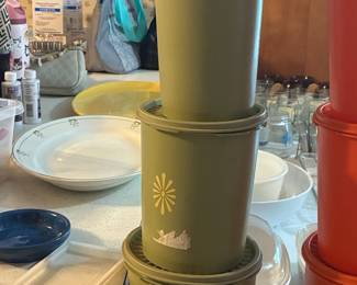 Vintage Tupperware Servalier Canister Set - Avocado Green