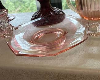 Pink Depression Glass Octagonal Serving Plate with Handles