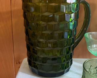 Indiana Glass Whitehall Cubist Avocado Green Pitcher