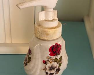 Vintage Hand Painted Floral Ceramic Soap Dispenser