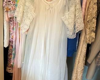 Vintage Shadowline White Chiffon and Lace Peignoir Nightgown