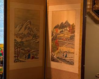 Korean Embroidered Two-Panel Table Screen