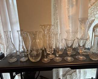 Collection of Assorted Vintage Clear Glass Bud Vases, including Princess House Heritage and Duchin Sterling Silver examples