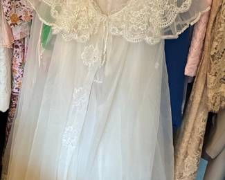 Vintage White Lace Peignoir Set - Robe and Nightgown