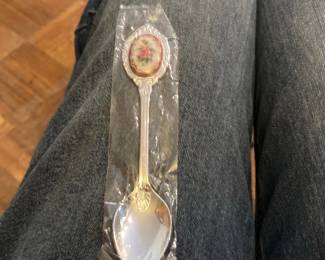 Vintage Pink Rose Cameo Souvenir Spoon - Made in Korea