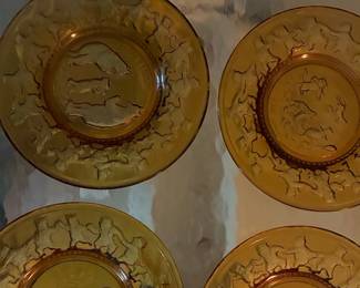 Tiara Indiana Glass Amber Nursery Rhyme Plates Set of 4
