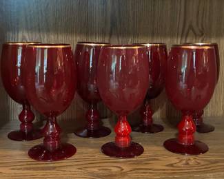 Golden Ruby by Home Essentials Ruby Red Glass Goblets with Gold Rim