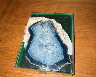Dyed Blue Agate Geode Slice Bookend