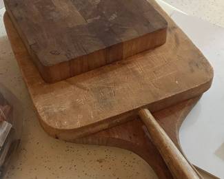 Vintage Wooden Cutting Board and Butcher Block Set