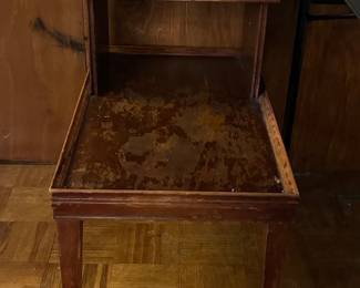 Mid-Century Modern Two-Tier Step End Table with Gold-Tooled Leather Insert