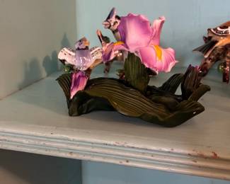 Porcelain Iris with Hummingbird Figurine