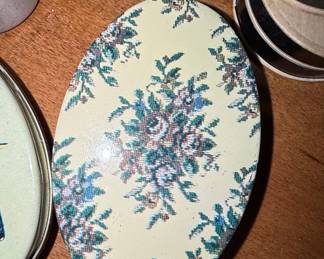 Vintage Floral Oval Tin Box