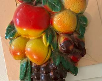 Vintage Chalkware Fruit Wall Plaque