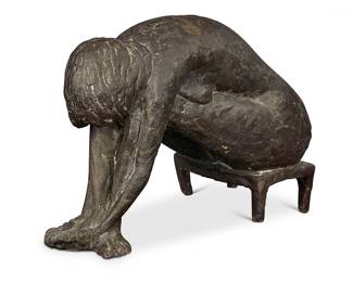 3208 20th Century Figural School Nude woman washing her feet, 1960 Patinated bronze Signed and dated in the casting: Adams 60 Height 5 1/2 in., width 8 1/4 in., depth 4 1/2 in. Estimate: $300 - $500