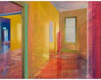 3291 Mary Stewart (20th Century) Interior composition with shoes, 2006 Acrylic and traces of pencil on panel Signed and dated verso: M. Stewart / 2006 30 x 48 3/4 in. Estimate: $400 - $600