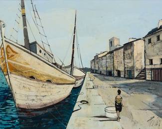 3326 Charles Levier (1920-2003) "Les thoniers" Oil on canvas Signed lower right: Levier; signed "Ch. Levier" and titled, verso 29 x 39 1/2 in. Estimate: $400 - $600