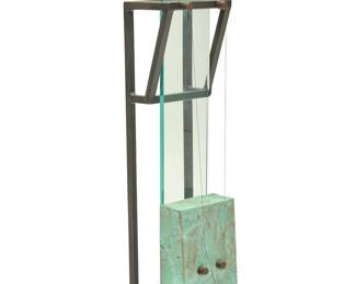 3206 A Contemporary mixed media sculpture Late 20th/early 21st century Glass, metal, and wire Unmarked Height 30 1/2 in., width 7 in., depth 7 in. Estimate: $400 - $600