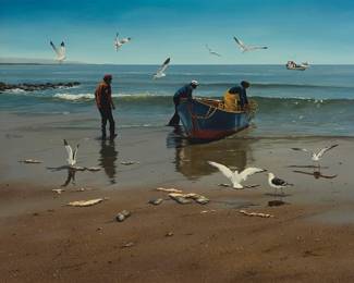 3273 Jacquelynn Kresman (20th/21st Century) "Another Day's Catch" Oil on board Signed center left: Kresman ©; titled by repute 24 x 30 in. Estimate: $200 - $400