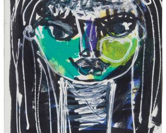 3136 Mike Rivero (b. 1959) Untitled (Female head), 2026 Acrylic and ink on paper Signed lower left: Rivero; signed "Mike Rivero," dated "2026," and with the artist's "Wilfredito" device on the frame's backing board Image/Sheet: 5 1/2 x 4 in. Estimate: $300 - $500