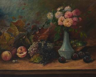 3039 Late 19th/Early 20th Century Continental School Still life with flowers and fruit Oil on canvas Signed lower right: Mayer A 23 3/4 x 31 3/4 in. Estimate: $500 - $700