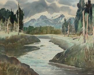 3253 Paul Lauritz (1889-1975) A stream through a valley in winter Watercolor on paper Signed lower left: Paul Lauritz 20 1/2 x 28 1/2 in. Estimate: $300 - $500